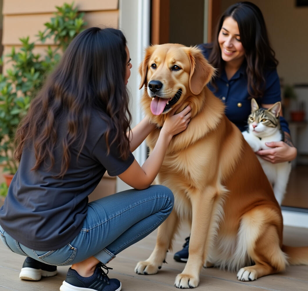 ASU Pet Sitting - Personal Care and Attention for Dogs ASU providing gentle personal care and attention to a golden retriever, showing the loving hands-on approach of professional pet sitting services.